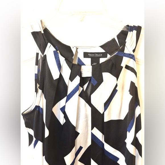 WHBM Silk halter top blouse Black, white blue career Sz Small Medium - Picture 2 of 13